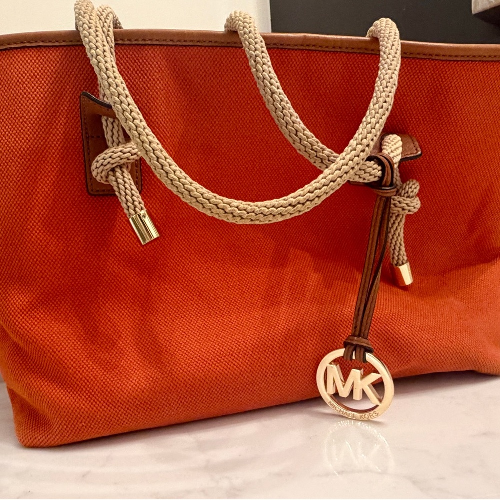 Michael Kors Vibrant Orange Tote with Gold Accents